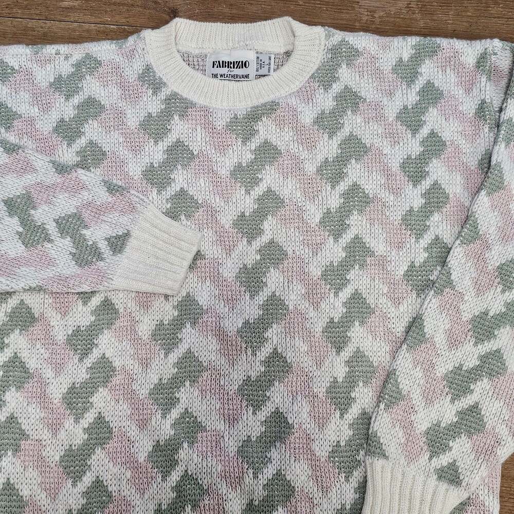Vintage Fabrizio Weathervane Sweater L Made USA Pastel Abstract Cotton knit